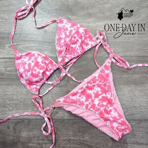 Aleumdr Adjustable Triangle Tie Side Bikini Swimsuit Size XS